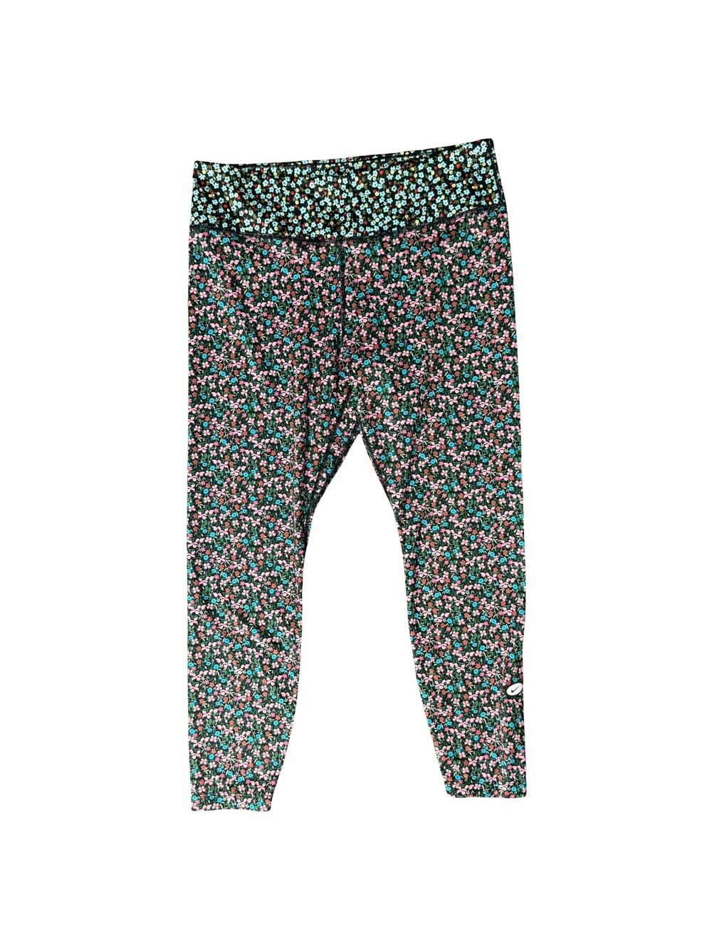 Nike One 7/8 Pink Blue Black Floral High Waist Performance Leggings Size XL